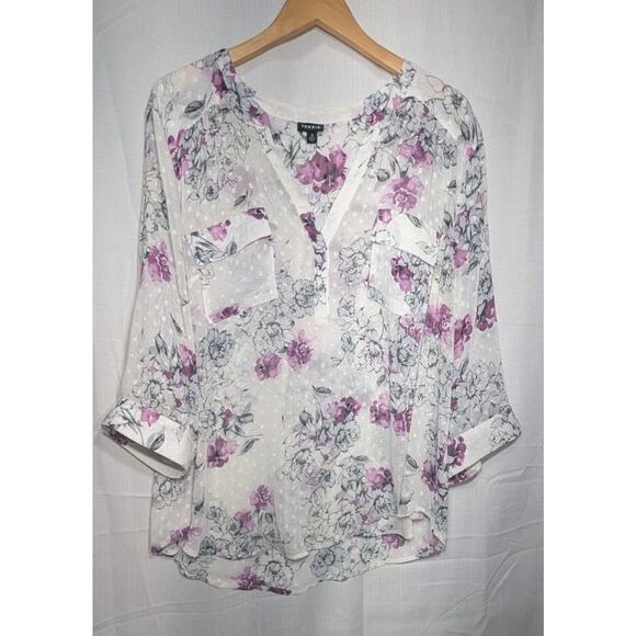 Torrid Women's Harper White Floral Clip Dot Blouse Sz 3X Whimsical Semi Sheer - Picture 3 of 9